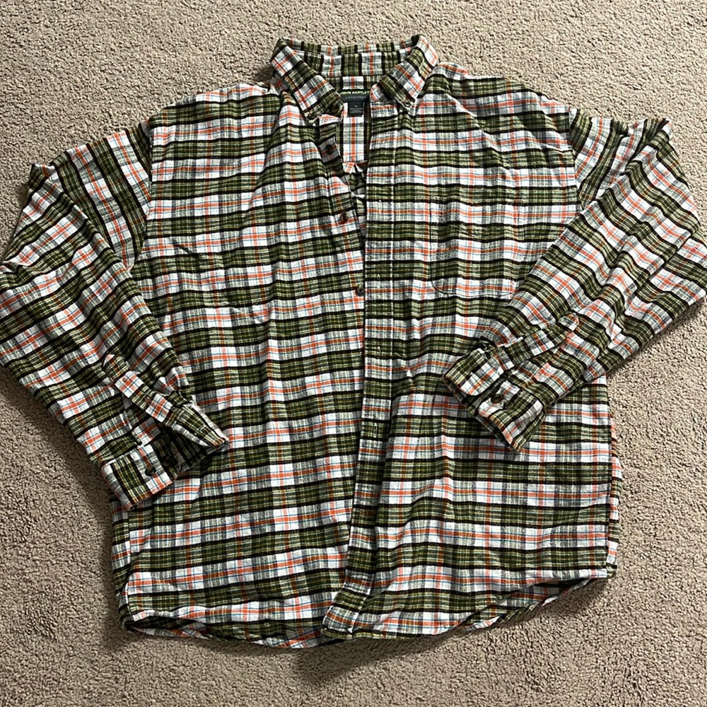 Men’s Flannel Button Shirt with Brown, Green and Orange Plaid